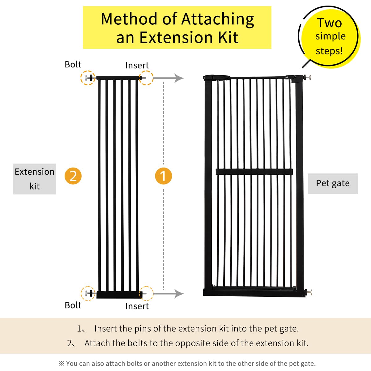 61.02" Extra Tall Pet Gate Extension Kit 12.6" Wide Black (61.02" H-black / 12.60" W, Extension)