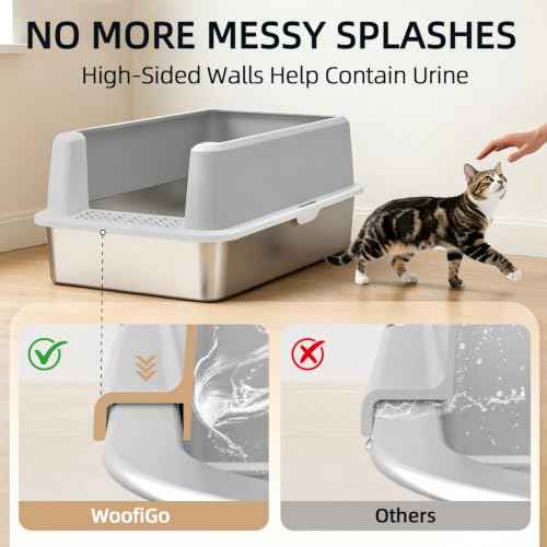 XL Stainless Steel Cat Litter Box with High Sided Enclosure (XL-Cool Grey)