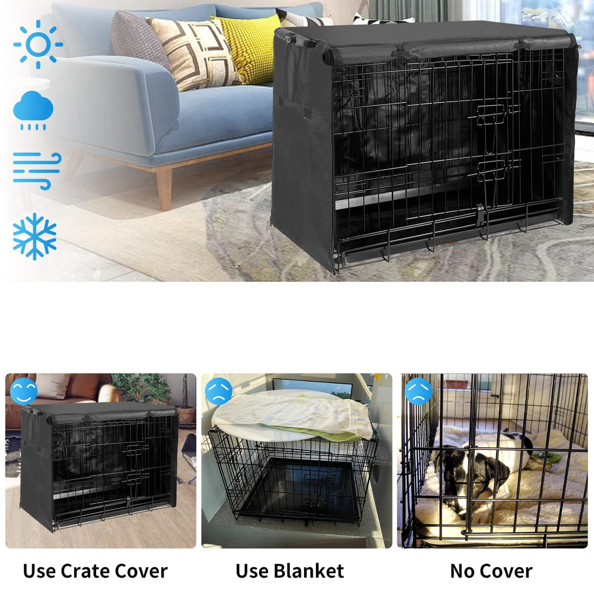 Dog Kennel Cover 30 Inch Waterproof 600D Oxford with 1 (30.0"L x 19.0"W x 21.0"H / Black Cover(only Cover))