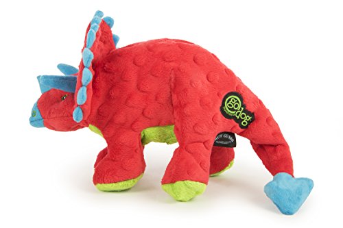 Dinos Frills Squeaky Plush Dog Toy with Chew Guard Technology (Dinos Frills (Red) / Large)