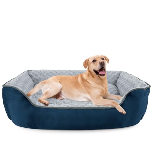 Rectangle Dog Bed for Large Medium Small Dogs (Navy Blue / XXL(42"x 30"x 10"))