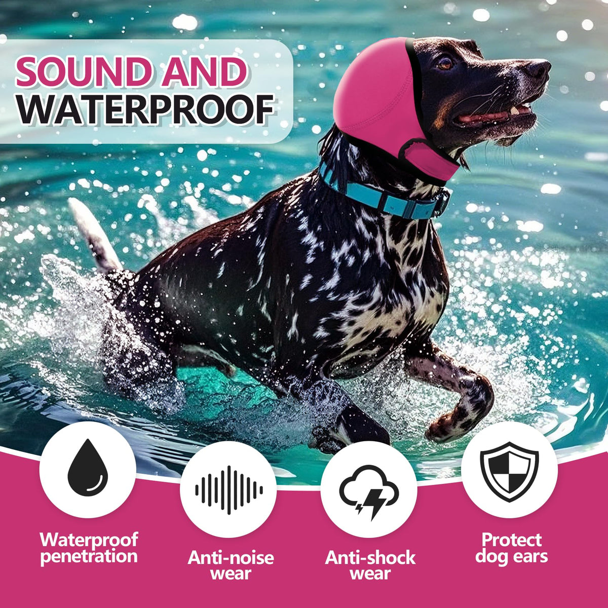 Dog Ear Muff Waterproof Noise Canceling Ear Protection (Pink / Small)