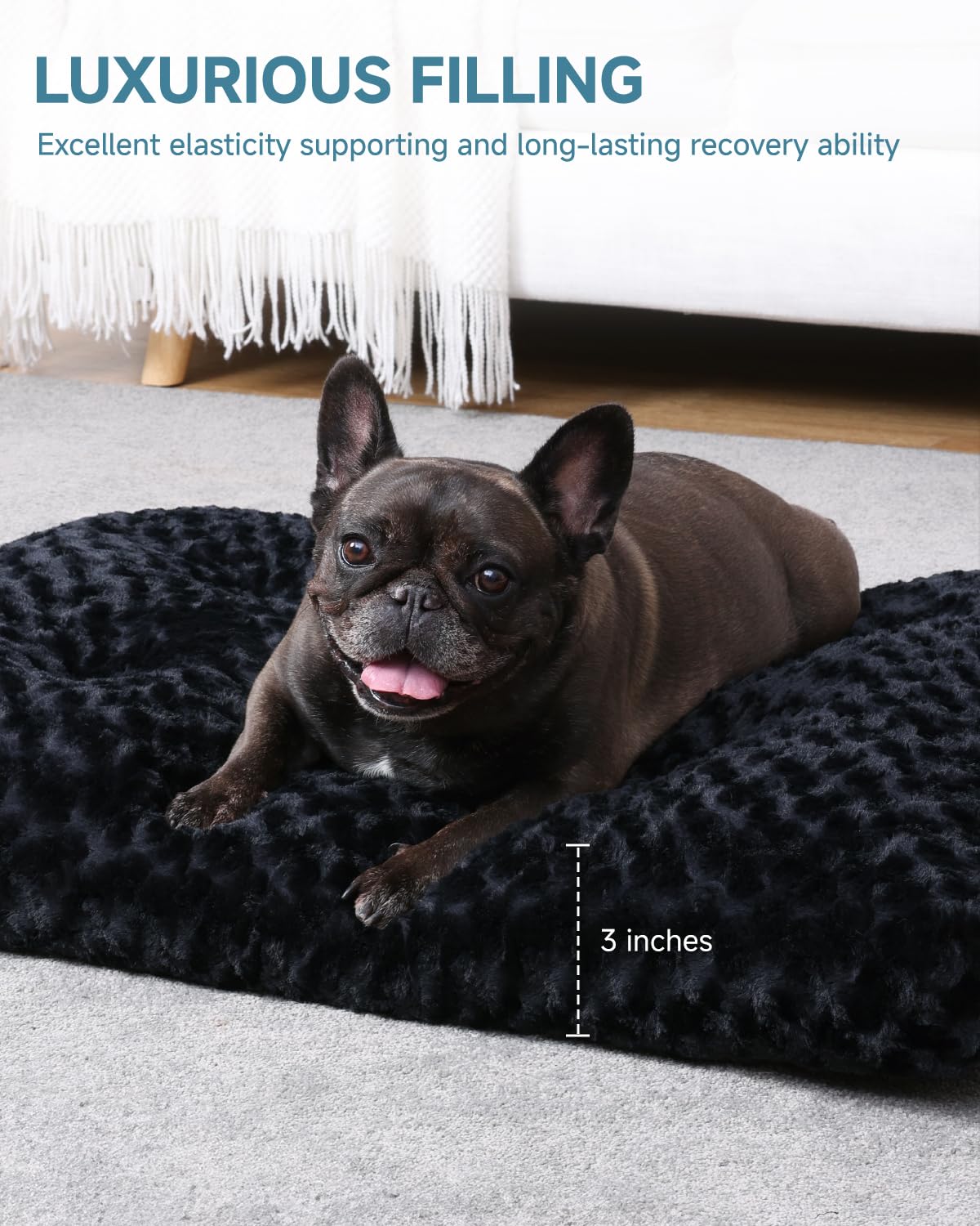 Washable Dog Bed Medium Size Dog Crate Bed Pet Mat 29"x21" Black (Black / 29.0"L x 21.0"W x 3.0"Th)