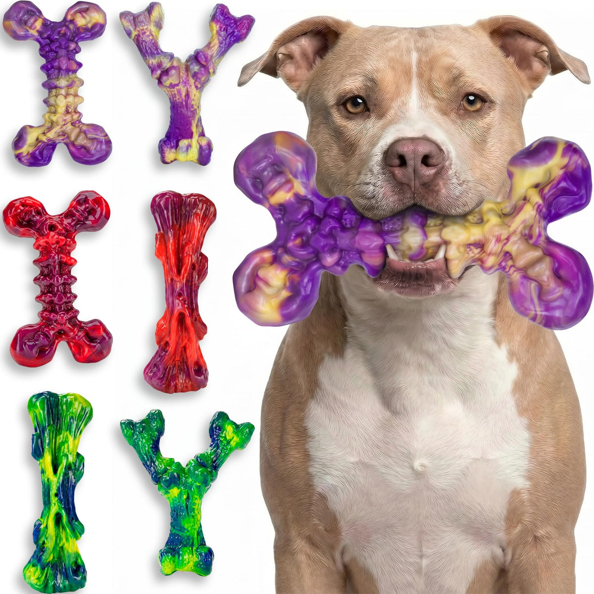 6-Pack Multi-Flavored Tough Dog Chew Toys for Aggressive Chewers