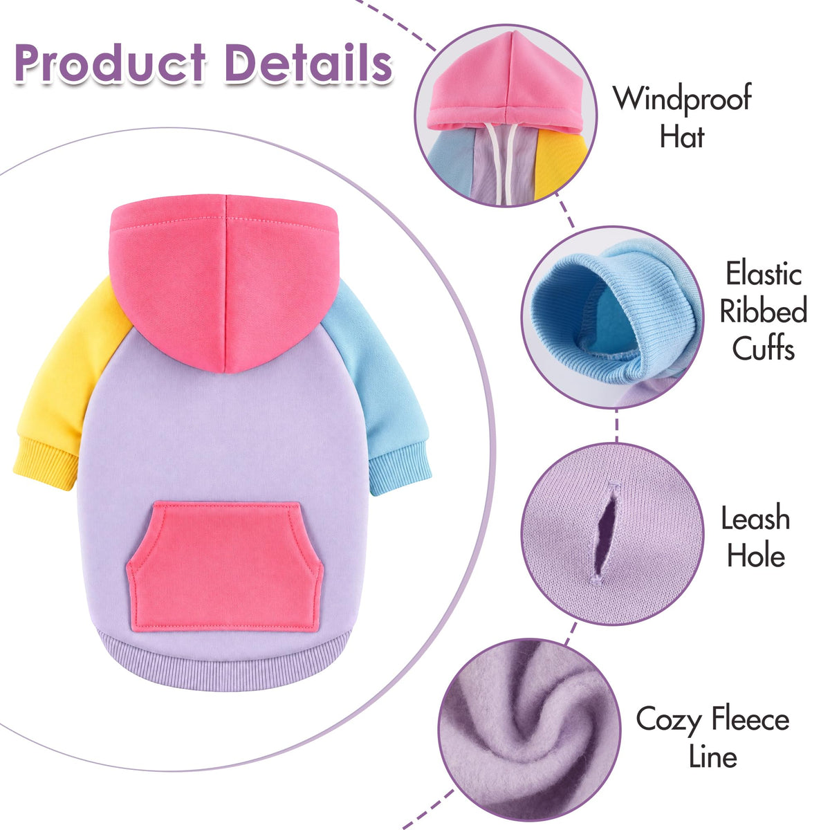 Dog Basic Hoodie Soft Dog Clothes Cold Weather Sweaters for Medium Large Dogs Cozy Fabric Warm Sweatshirt with Leash Hole for Boys (Pastel Pop / XL (Back: 24.8",Chest: 33.86", 35-55lbs))