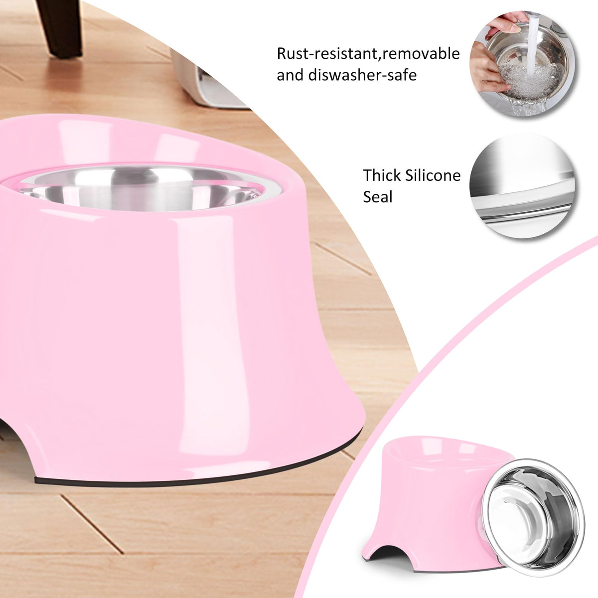 Tilted Elevated Dog Bowls Non (M/2 Cup / Pink)