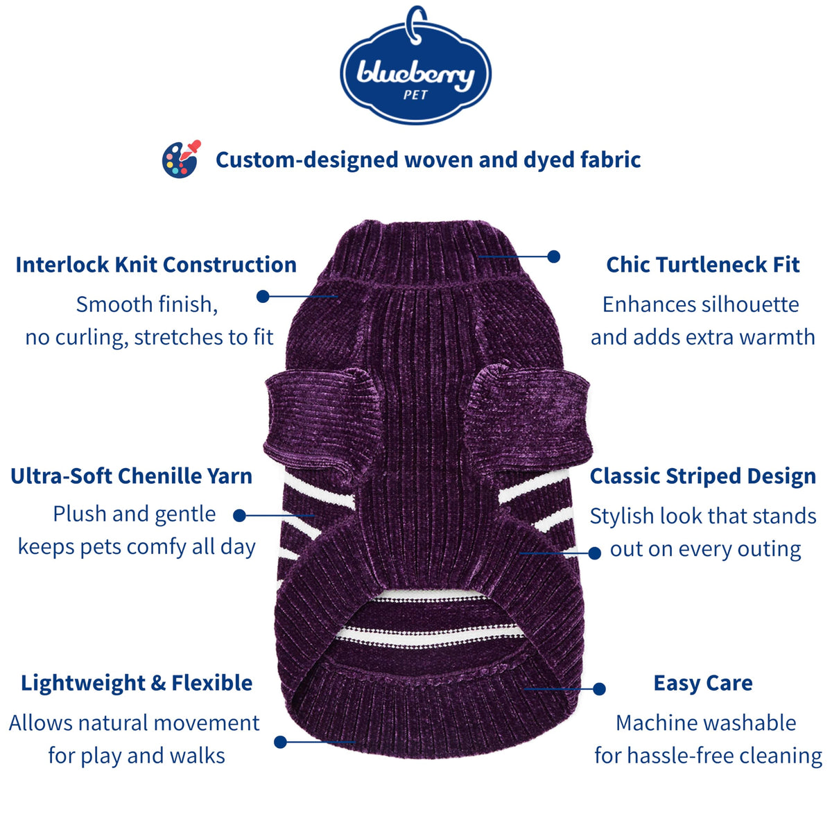 Cozy Soft Chenille Classy Striped Dog Sweater in Dark Plum (22 inch / Dark Plum)