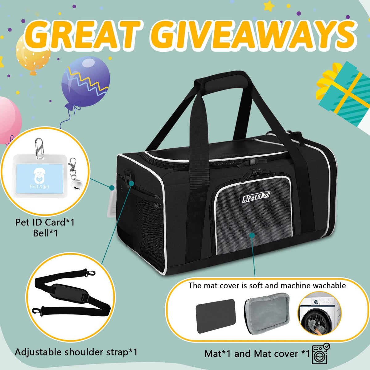 Small Pet Carrier 17" L x 11" W x 9.5" H Airline Approved (17.0"L x 11.0"W x 9.5"H / Black)