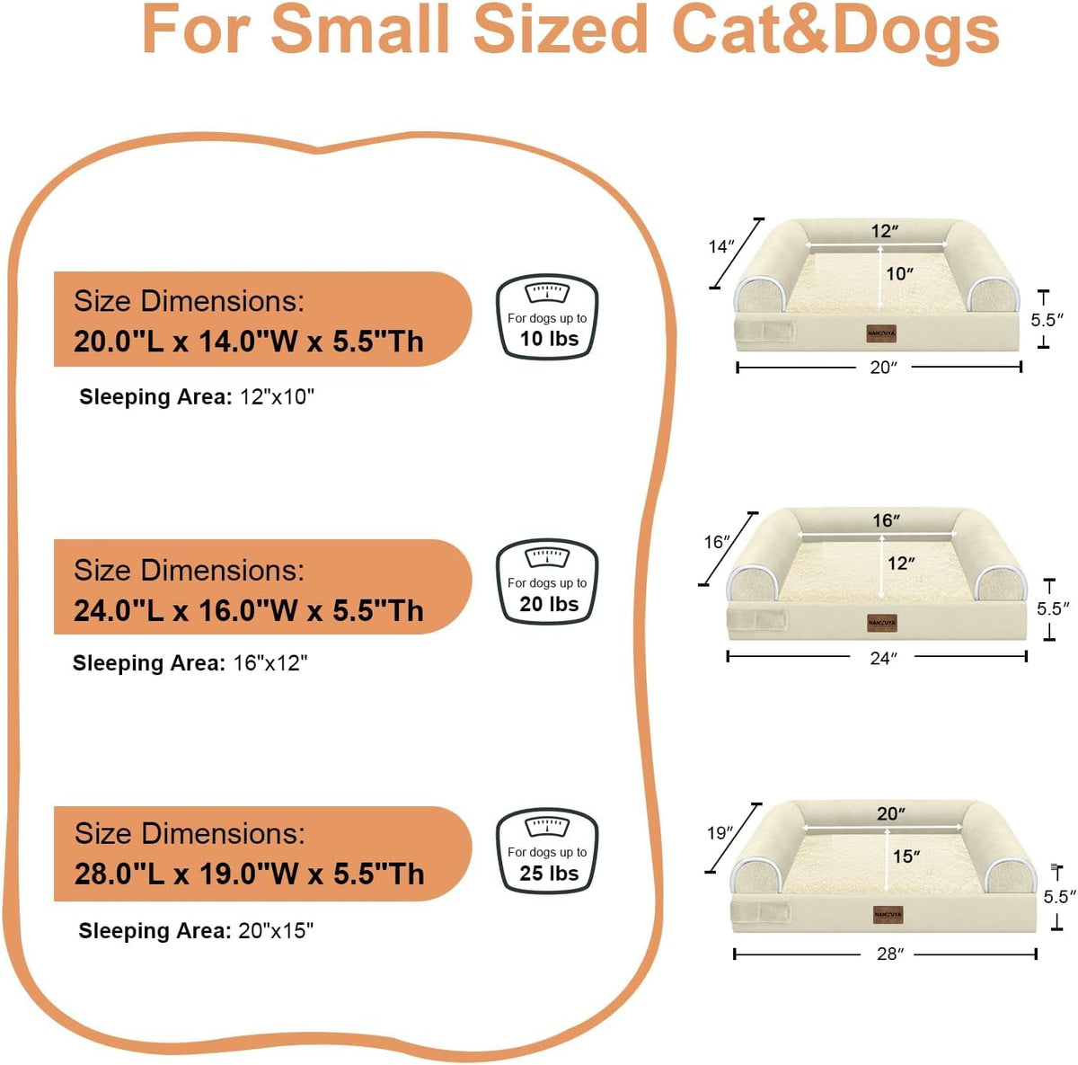 Orthopedic Dog Bed for Medium Dogs (Beige / 28.0"L x 19.0"W x 5.5"Th)