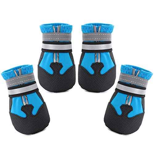 Water Resistant Dog Boots for Medium Large Dogs (Blue(Waterproof) / M (Insole Width 2.2")for 30~44lb)