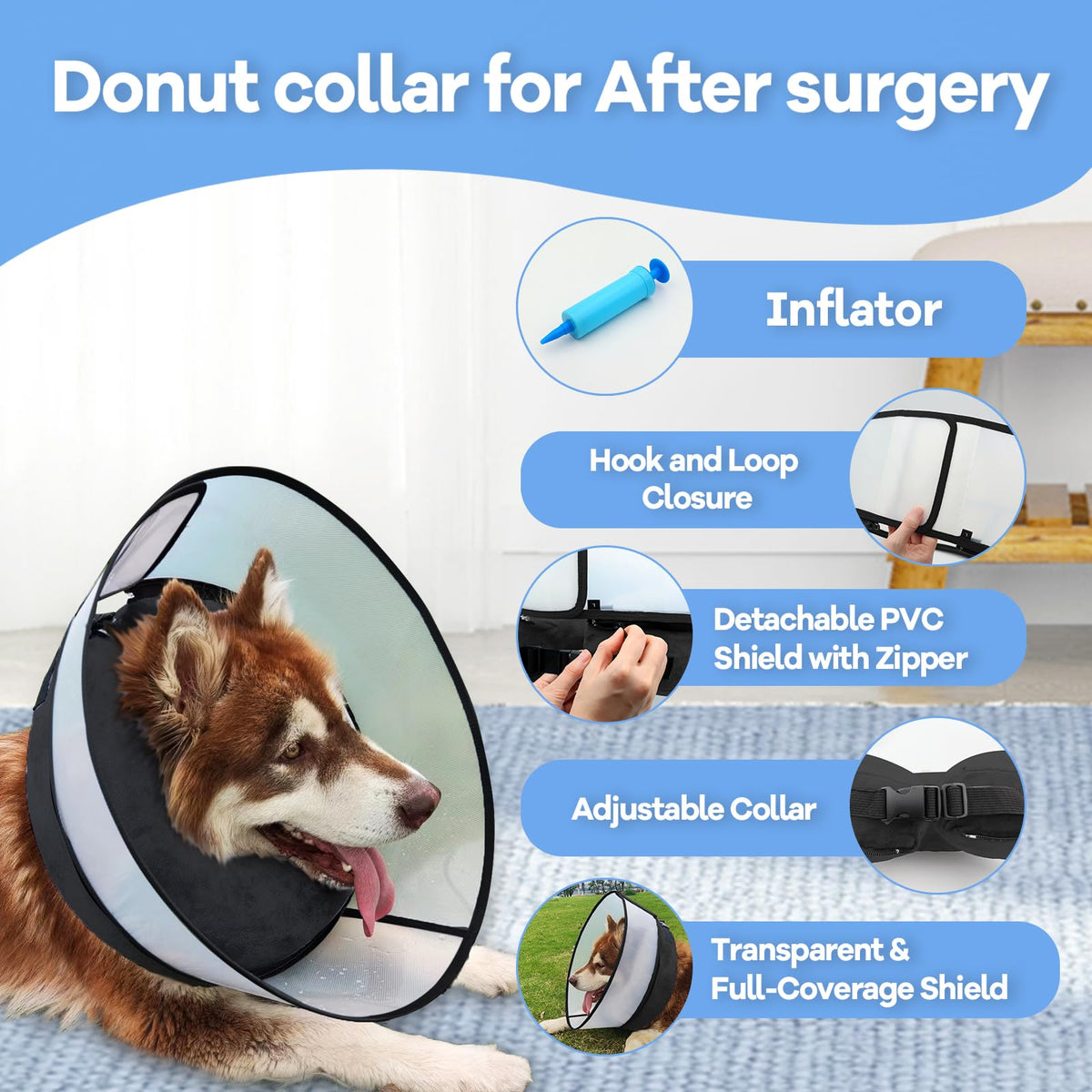 Inflatable Dog Cone Collar (M+ (Neck: 12-15") / Black)