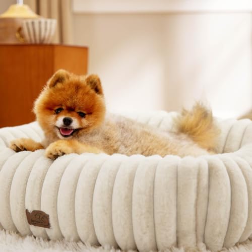 ComfyFleece® Cute Dog Bed for Small Medium Dogs Washable (25.0"L x 21.0"W x 7.0"Th / Cream)