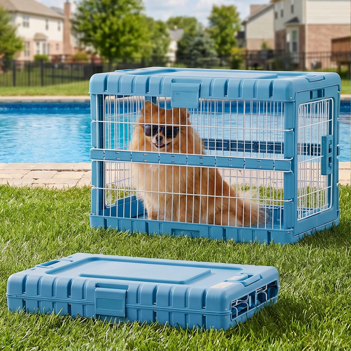 28" L Collapsible Dog Crate for Dogs (Blue / 27.95 x 18.9 x 21.65 in)