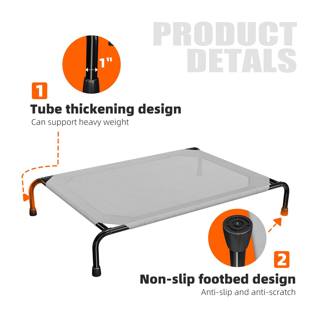Raised Dog Bed for Large Dogs (Grey / 47.75"L x 30.5"W x 8"Th)
