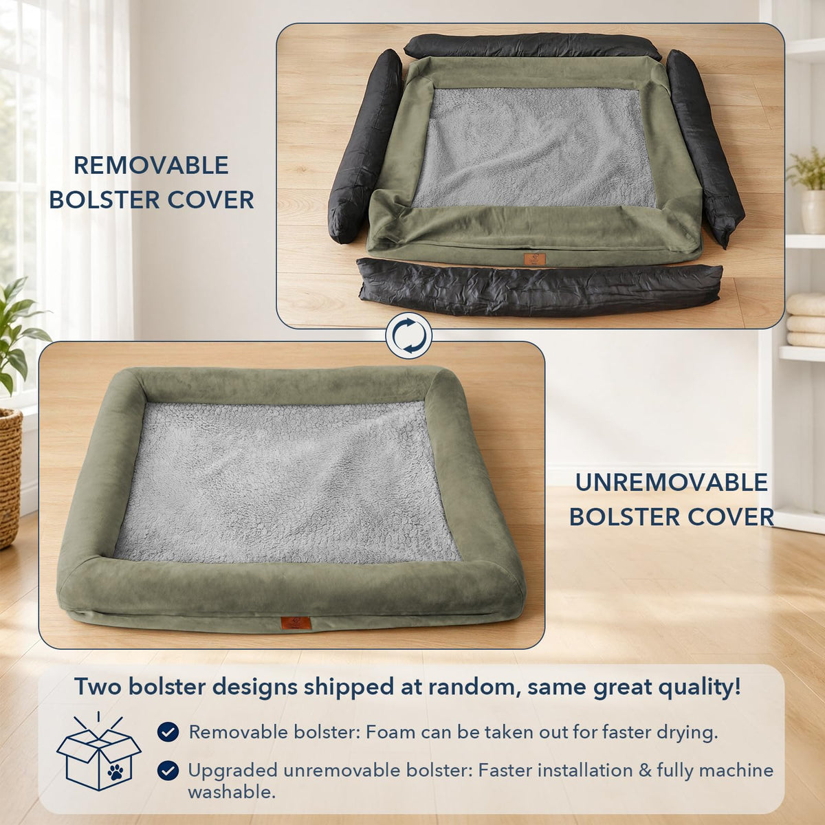 XL Orthopedic Waterproof Dog Bed for Extra Large Size Dogs (Olive Green / 45.0"L x 35.0"W x 7.5"Th)