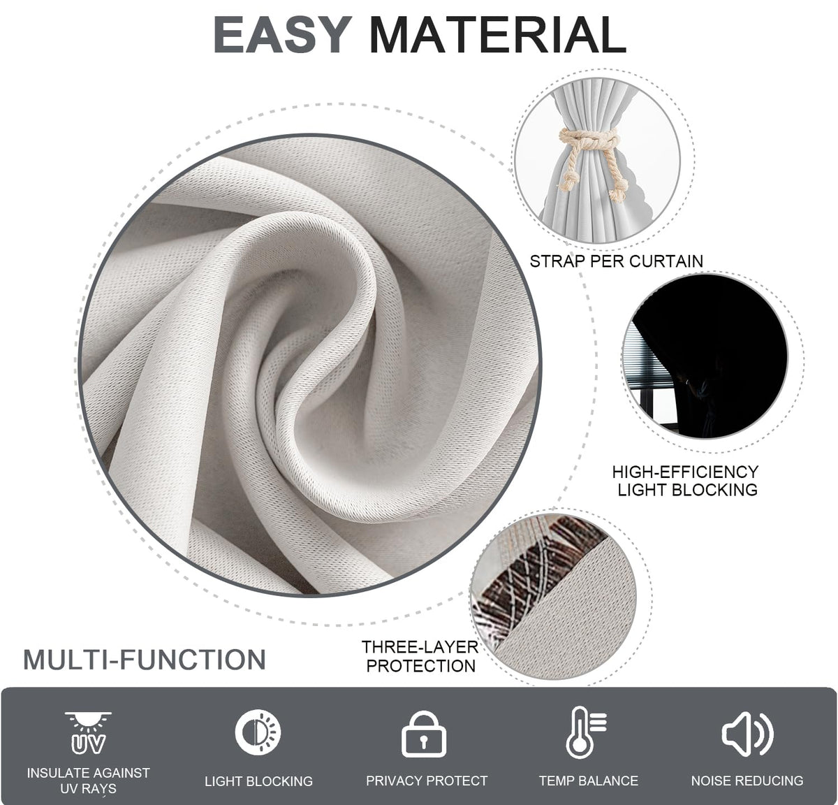 Magic Tape Blackout Curtains (47"W x 84"L (Pack of 1) / White)