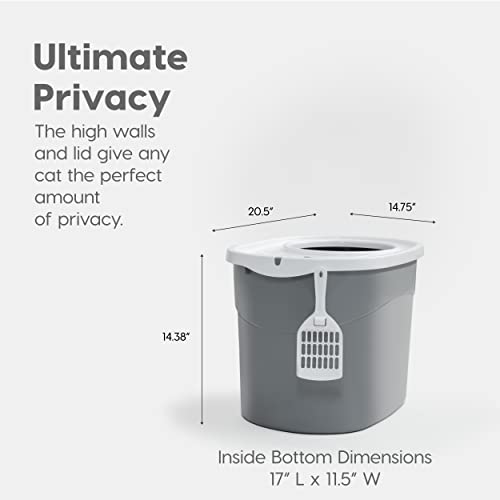 Top Entry Cat Litter Box (Oval / Gray w/ Scoop)