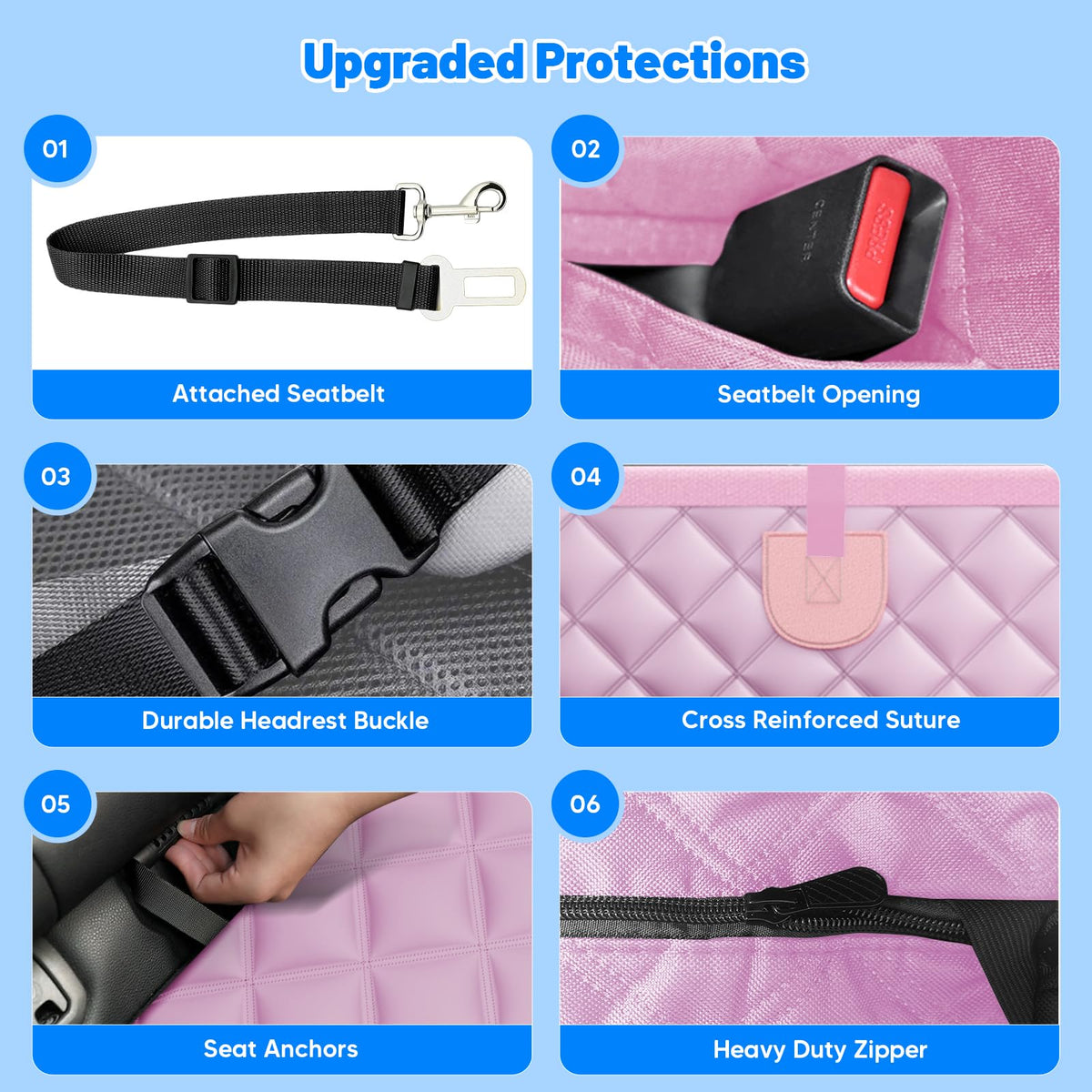 Dog Car Seat Cover for Back Seat (Pink / L - For Cars/SUV/ Sedans/MPV)