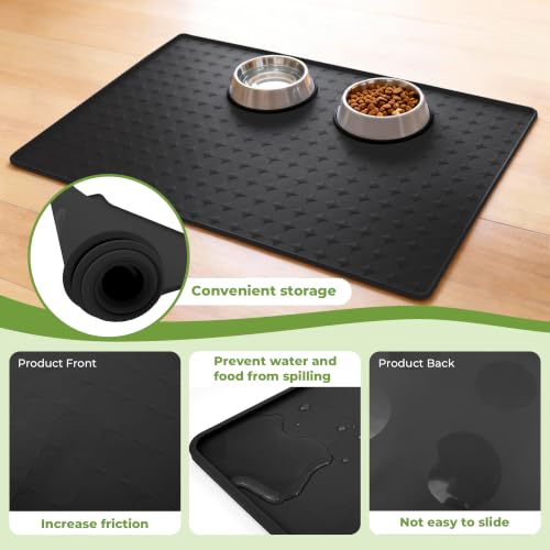 Extra Large 34x22 Inch Machine Washable Silicone Pet Food Mat (black / 34*22)