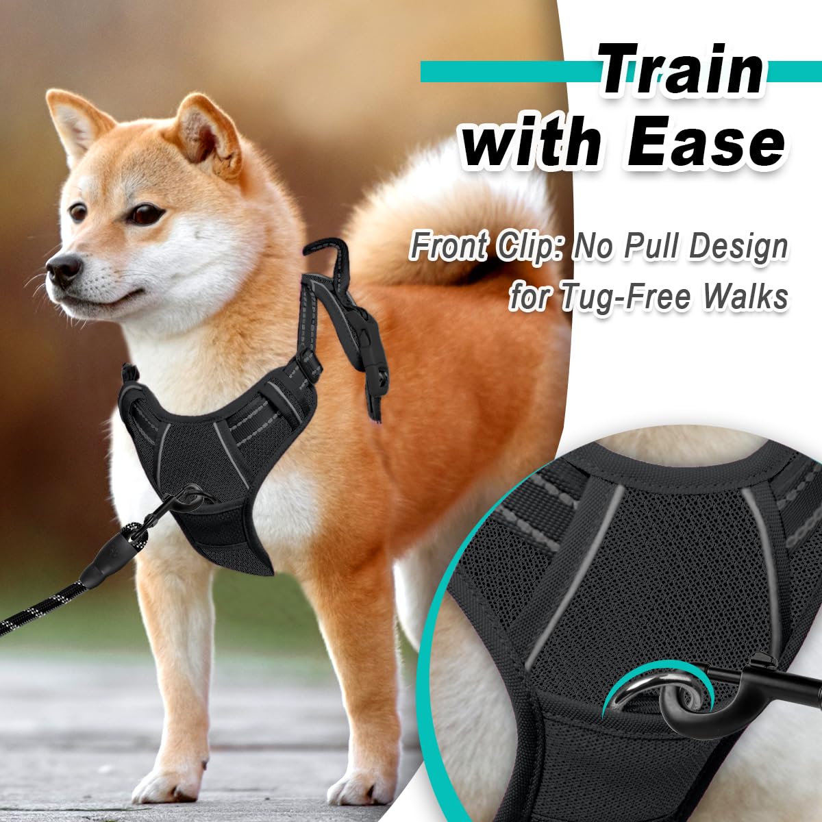 Dog Harness for Large Dog No Pull Mesh 2 Clips Dog Vest (Black-Mesh / Large)
