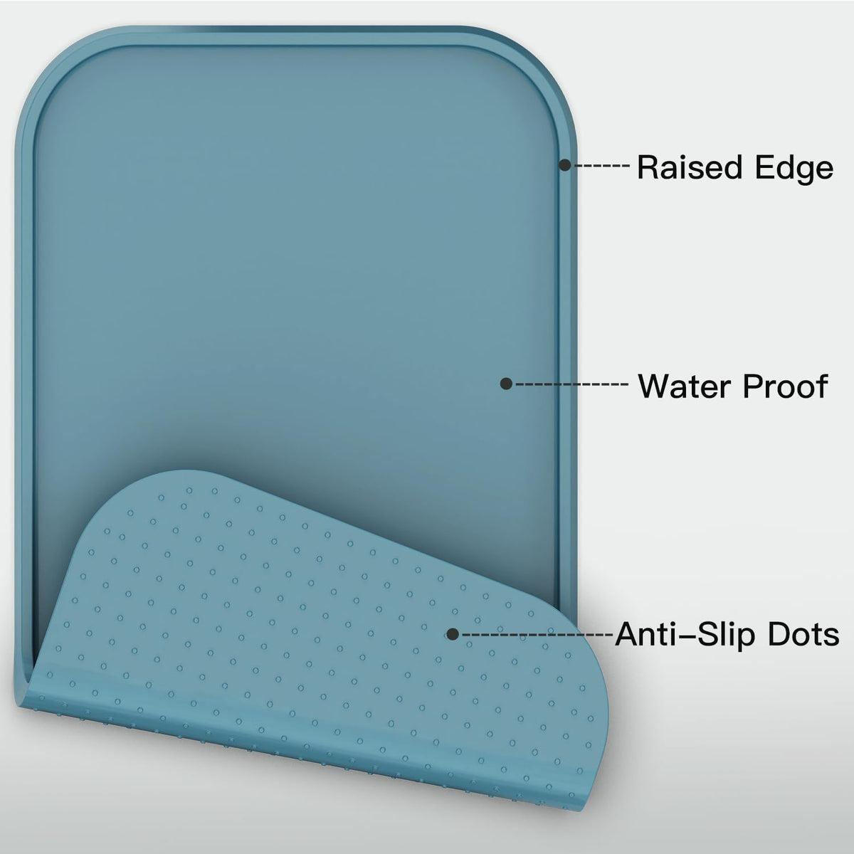 Pet Feeding Mat [Warped Resistant Raised Edge] (28.5"L x 16.5"W / Blue)