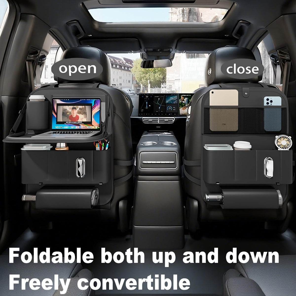 Backseat Car Organizer with Tray 1 Pack (Black)