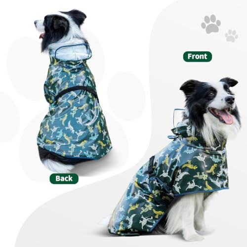 Dog Raincoat Waterproof Windproof Dog Rain Jacket with Hood (Green / 4XL(50-55lbs))