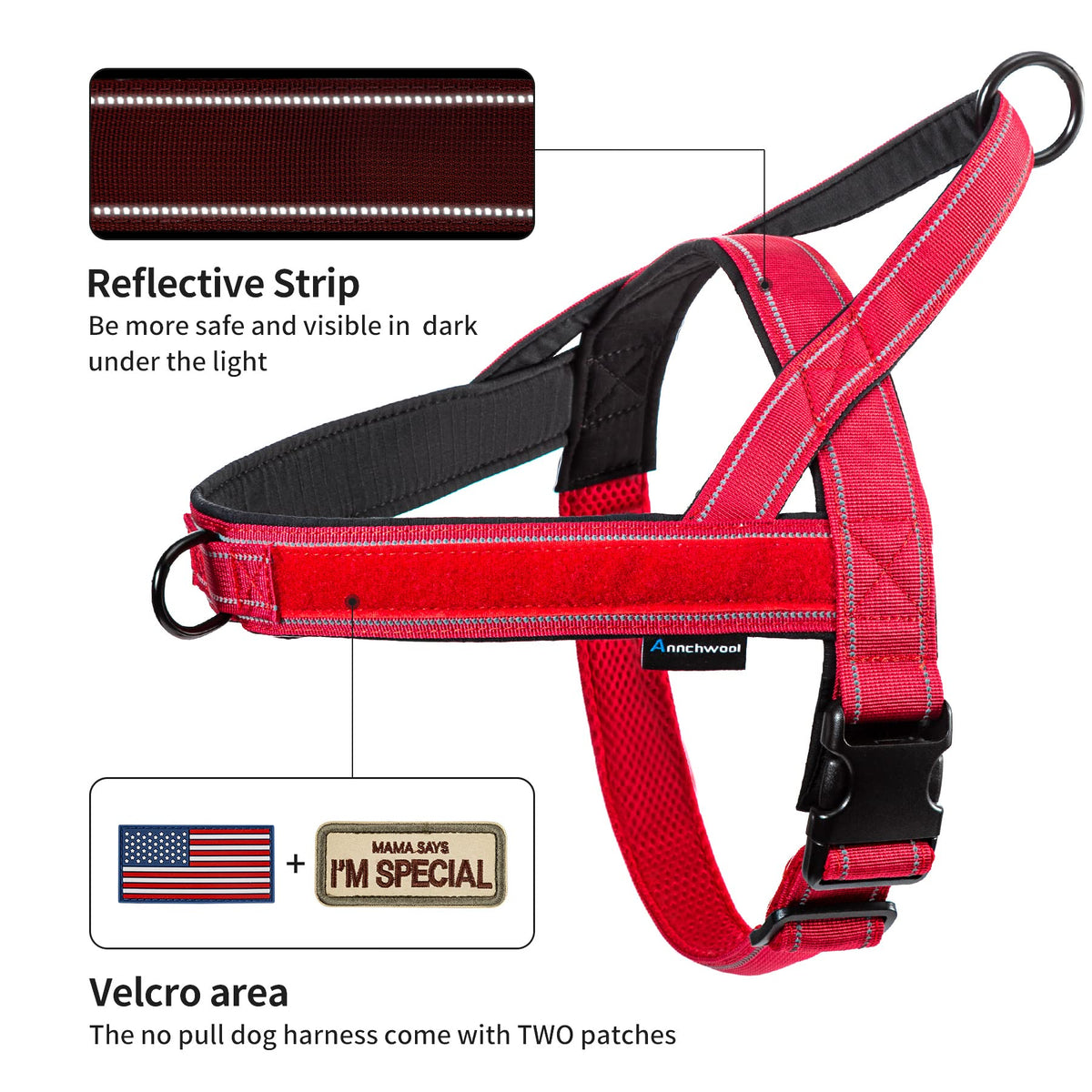 No Pull Dog Harness with Soft Padded Handle&Front Clip (XL / Red)