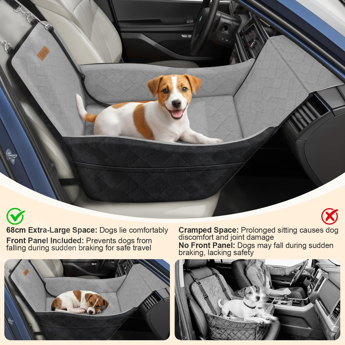 Elevated Dog Car Seat for Small and Medium Dogs Up to 35 lb (Black & Gray / Single Seat)