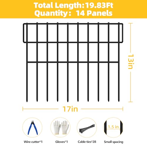14 Panels Garden Fence Animal Barrier (Black / 14 Panels-19.83ft(L)x13in(H))