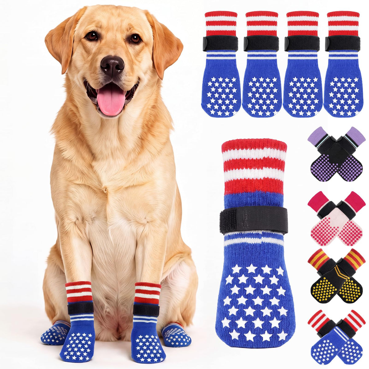 2 Pairs Anti Slip Dog Socks with Grips (Xl(paw width: 3.3") / Blue)