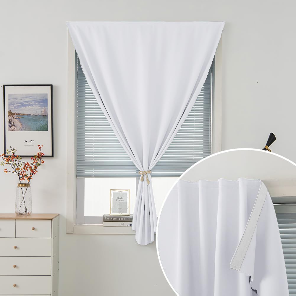 Self Adhesive Curtains Portable Blackout Curtain Simple and Easy to Install Bedroom Window Thermal Lnsulated Kitchen Room Darkening Black Small Drapes (59"W x 96"L (Pack of 1) / White)