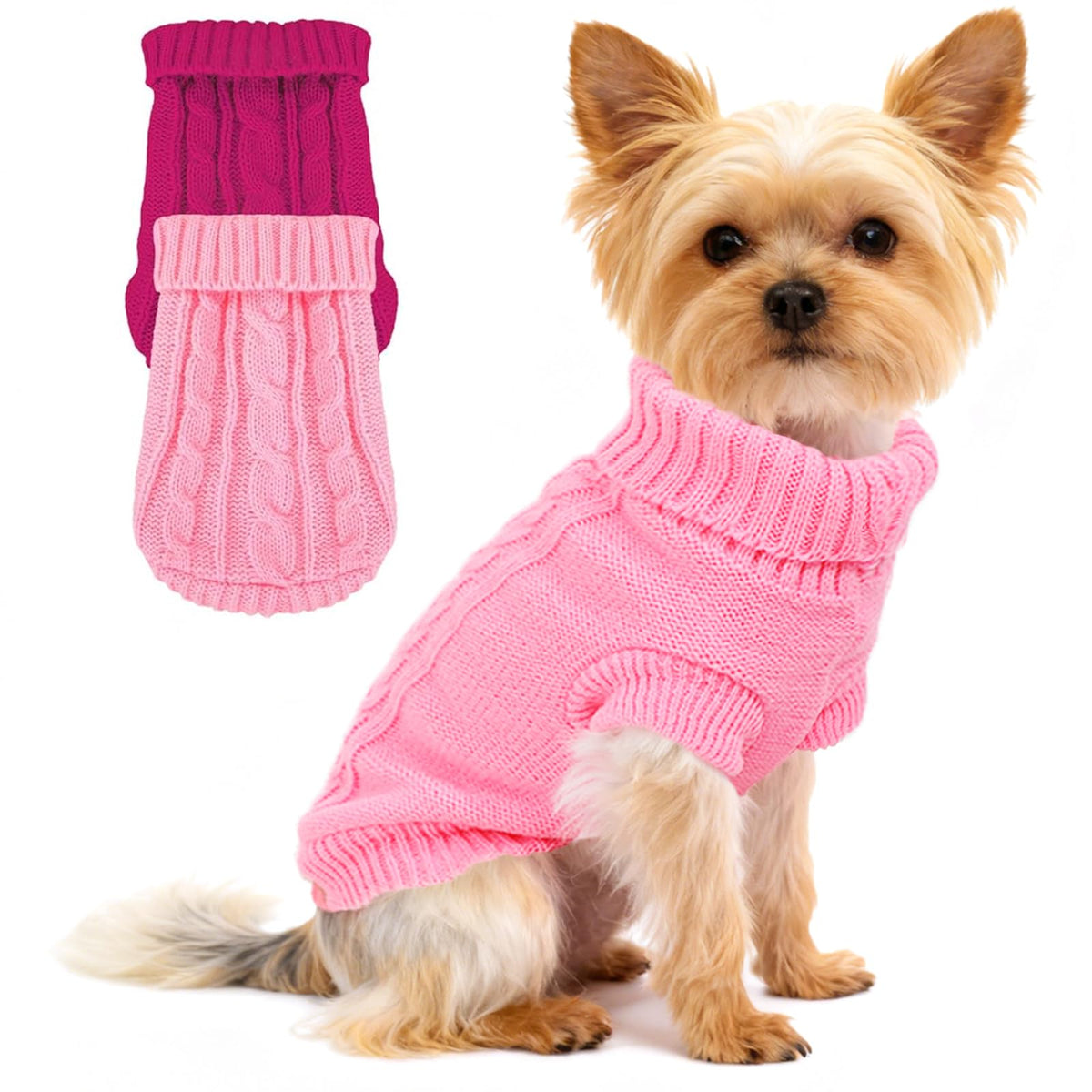 2 Pack Dog Sweaters for Small Dogs (Large / Rose-Pink)