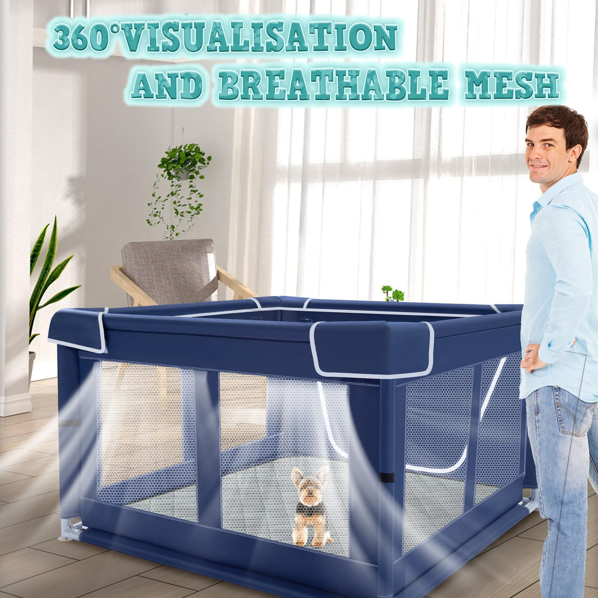 42x42 Inches Puppy Playpen with Dog Pads (Blue / 42x42 IN With Pad)