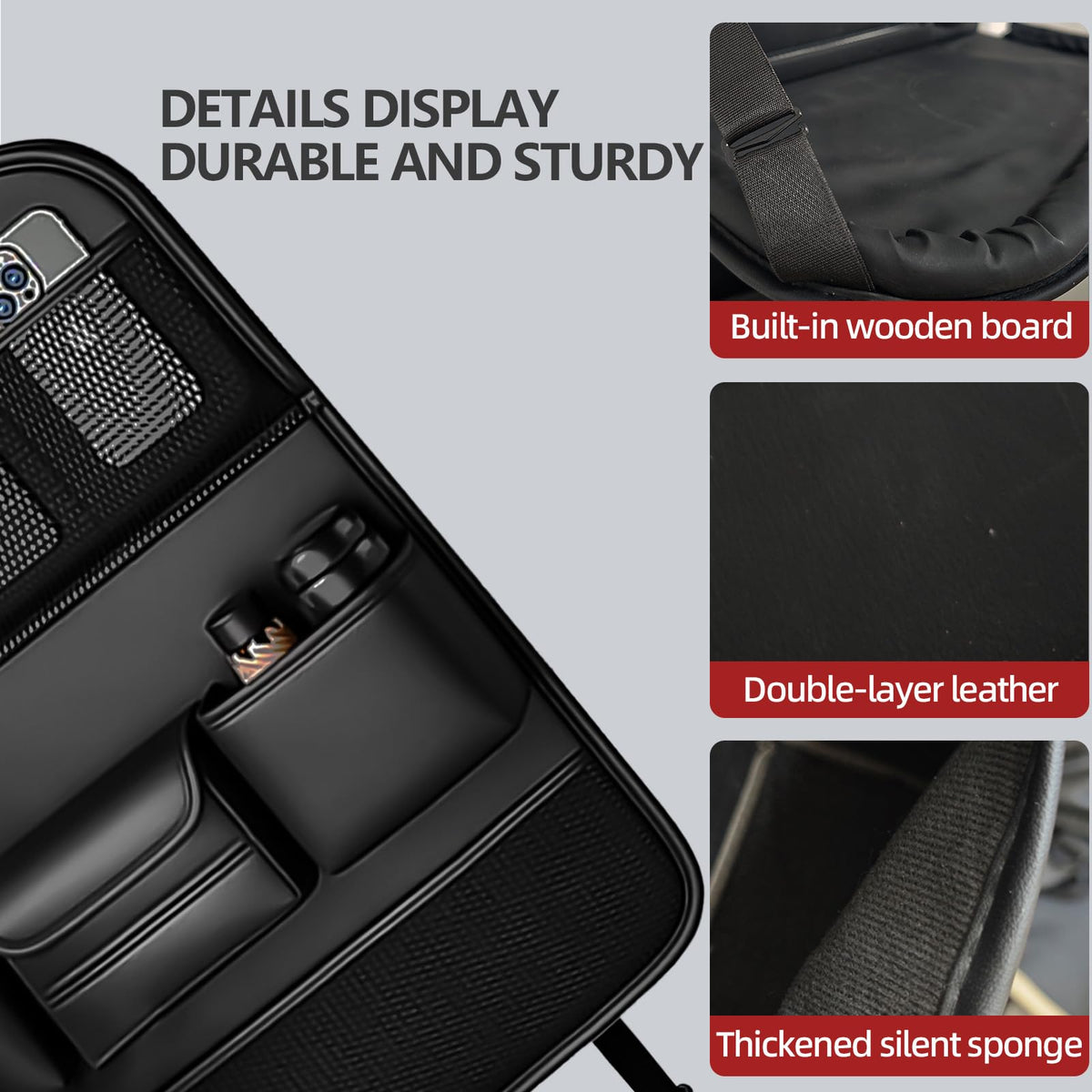 2 Pack Leather Car Backseat Organizer with Foldable Table Tray (Black)