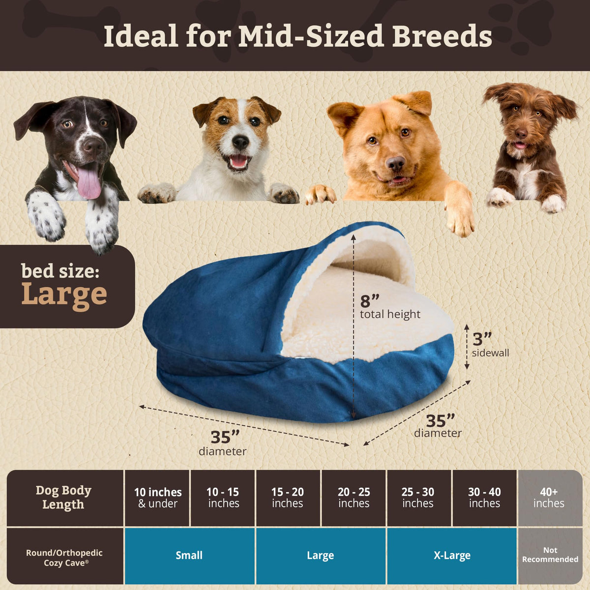 Cozy Cave Dog Bed (35.0"L x 35.0"W x 8.0"Th / Sapphire)