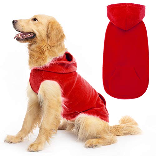 Fleece Dog Hoodie with Pouch (Large / Red)