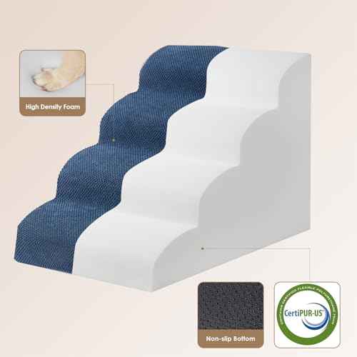 Curved Dog Stairs Ramp (Navy / 31.3"l X 15.7"w X 19.3"h)
