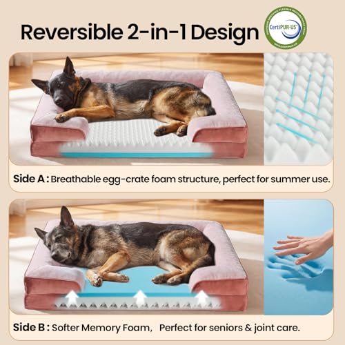 Orthopedic Extra Large Dog Bed Couch (44" x 29" x 7" / 07-Pink)