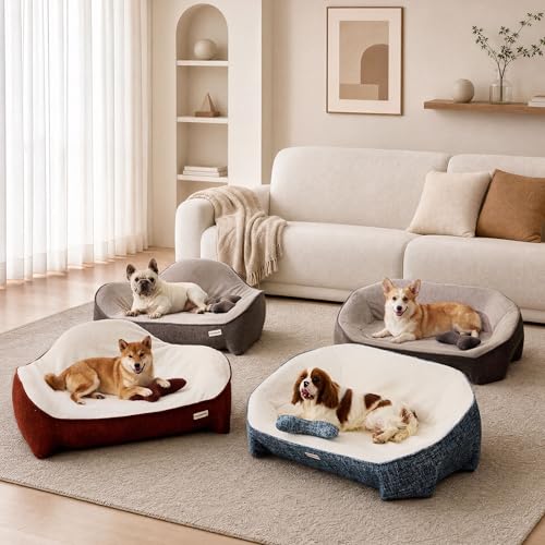 Dog Bed for Small Dogs with 3 Covers (Leather-Brick Red-Light Gray / 30"L x 22.5"W x 11.68"Th)