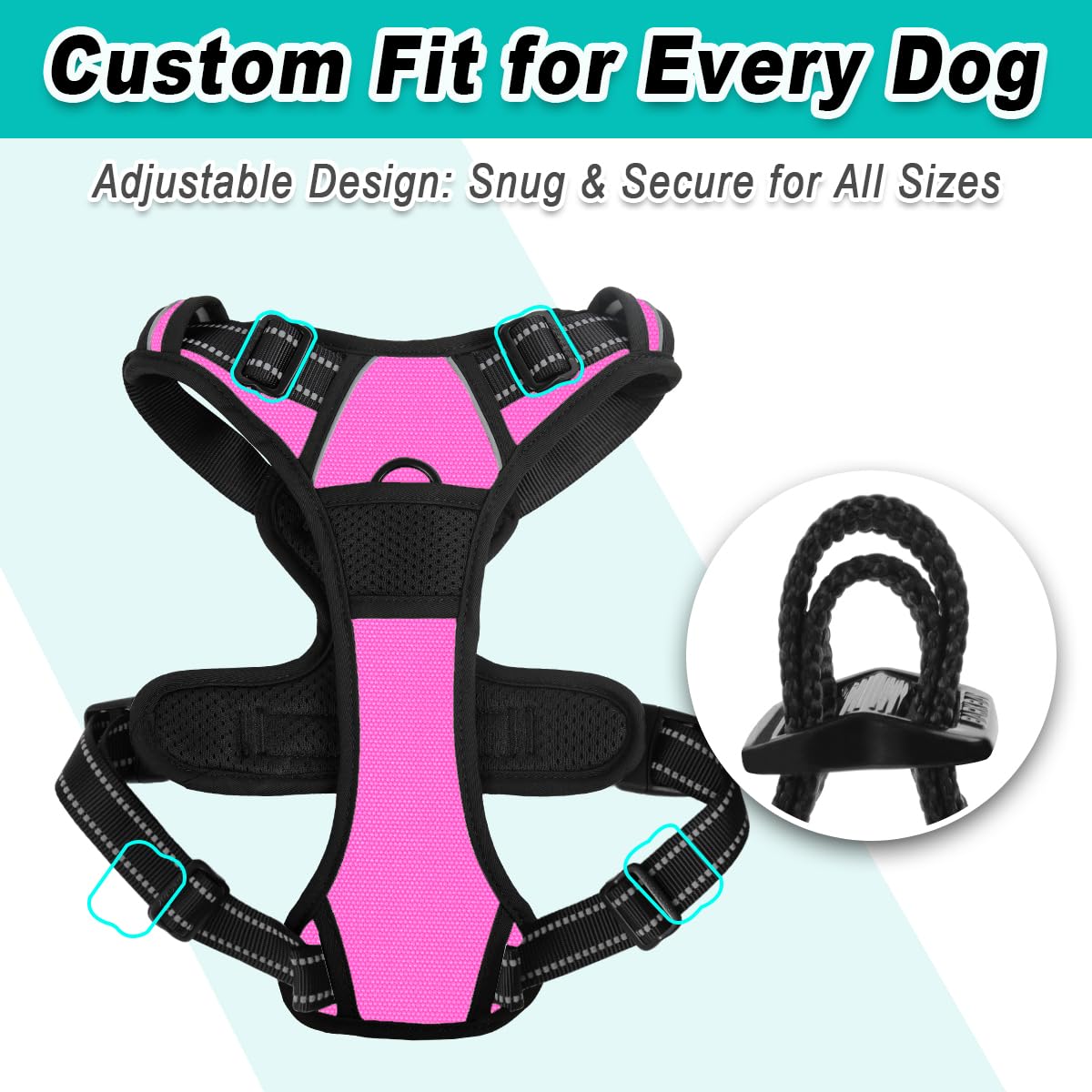 Dog Harness for Small Sized Dog No Pull 2 Leash Clips Dog Vest (Pink / Small)