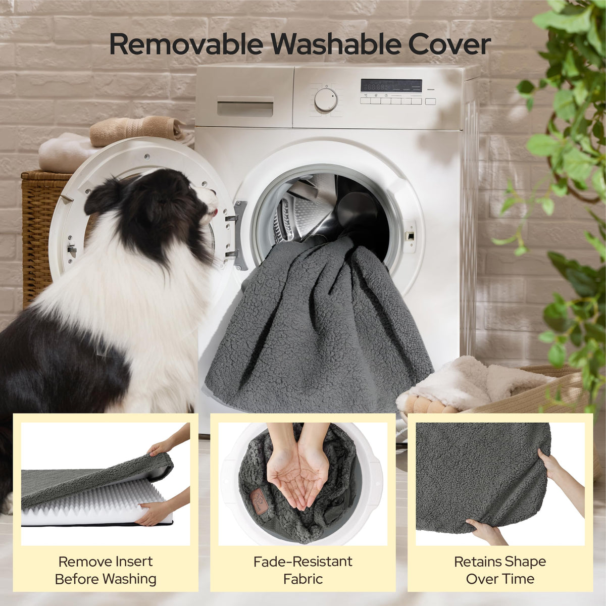 Self Warming Dog Beds Large Sized Dog with Washable Cover (36"L x 27"W x 3"Th / Ashen Grey-Self Warming Version)