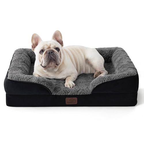 Orthopedic Dog Bed Medium Size Dogs (Plush-Black / 28"l X 23"w X 6.5"th)