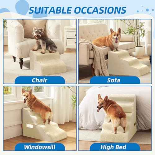Dog Stairs for Small Dogs (Beige / 23.6"D x 15.7"W x 15.7"H)