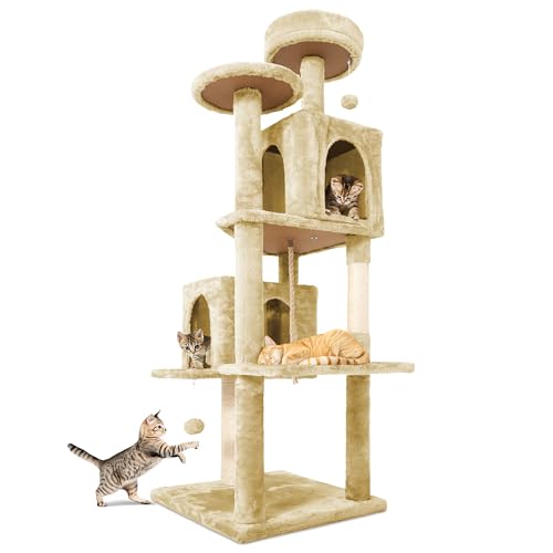 58.5inch Large Cat Tree Tower Condo for Indoor Cats (58.5in / Light Yellow)