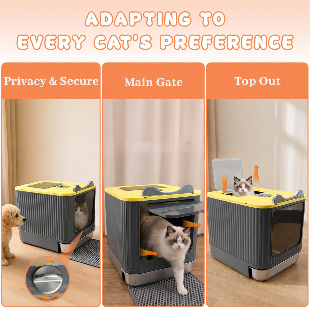Stainless Steel Cat Litter Box Enclosed (Yellow)