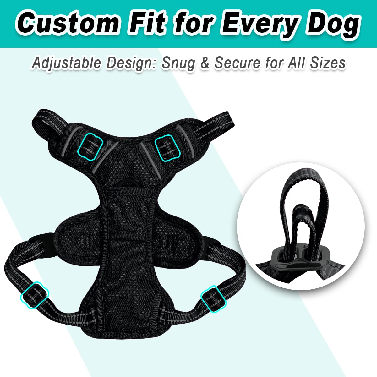 Dog Harness for Small Sized Dog No Pull Mesh 2 Clips Dog Vest (Black-Mesh / X-Small)