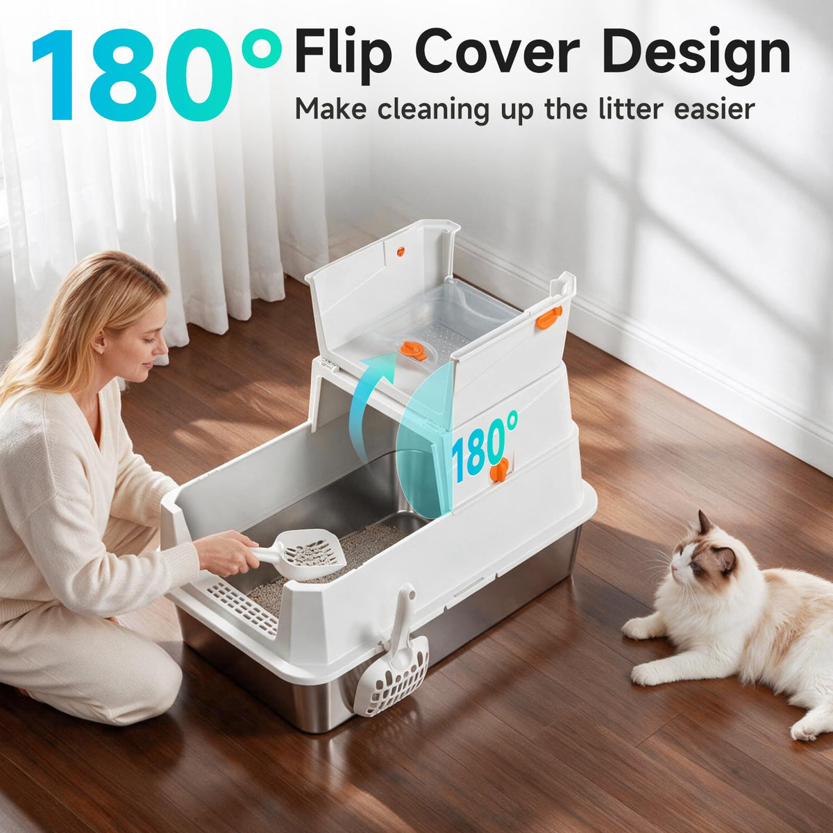XL Enclosed Stainless Steel Litter Box (Grey-Covered XL.)