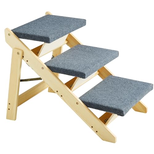 SKYSHALO Wooden Pet Steps (Natural / 3-Step Foldable)