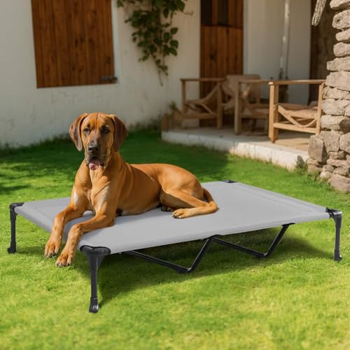 Outdoor Elevated Dog Bed Large Sized Dogs (59.0"L x 37.5"W x 9.0"Th / Silver Gray)